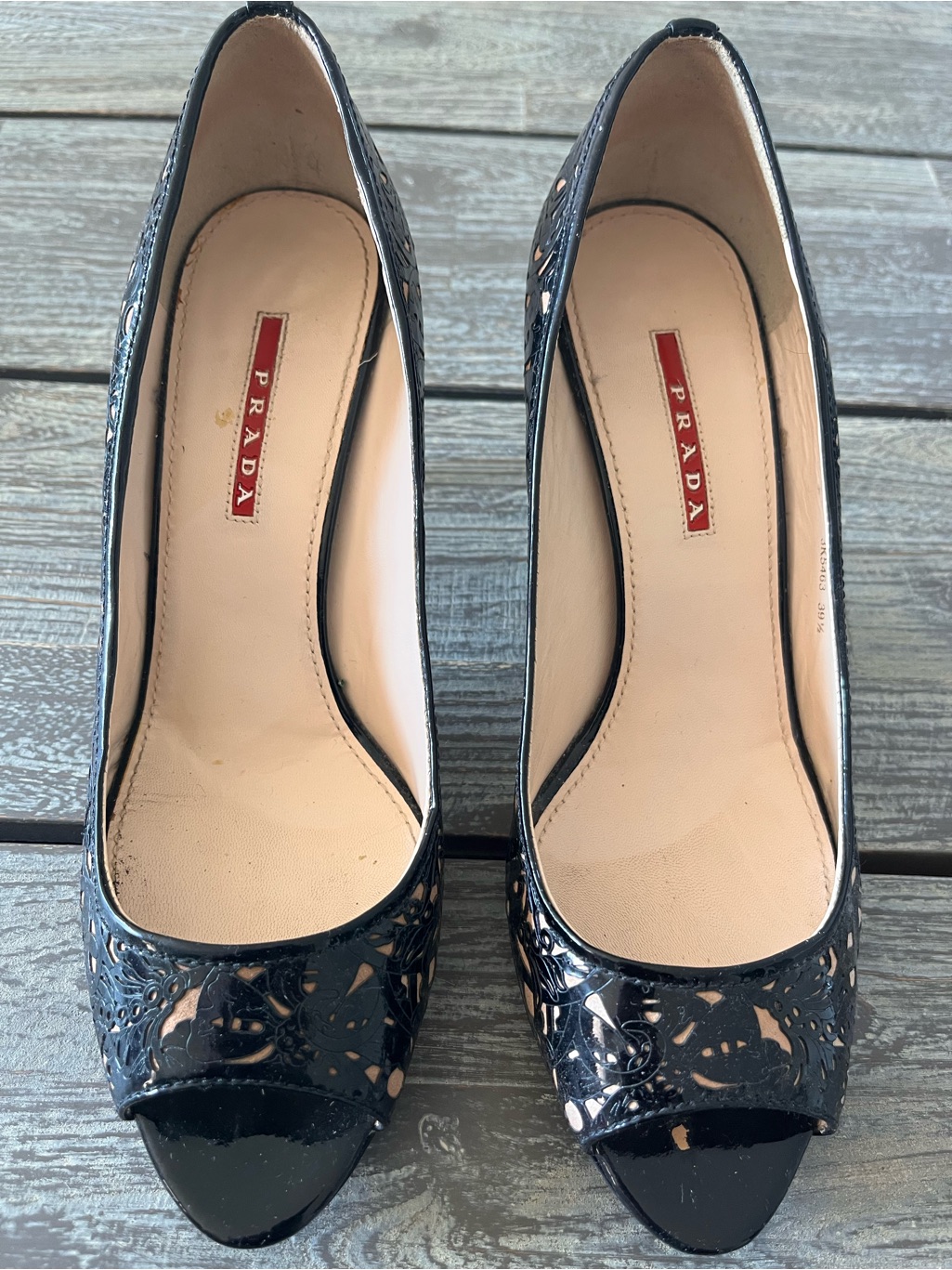 Prada Peel-Toe Heels With Lace Design, Size Eu 39.5.